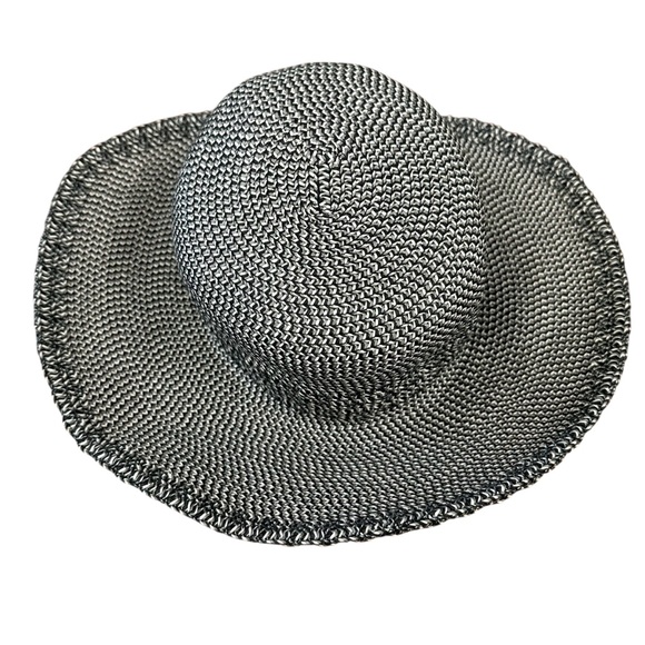 Nine West wide brim straw sun hat in woven black grey and white - Picture 5 of 7